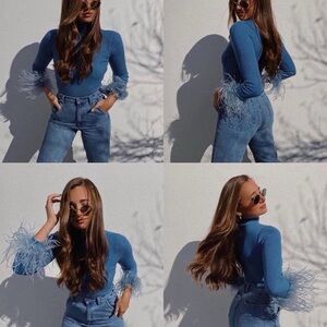 Pellobello : knit sweater with feather sleeves